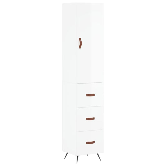 Highboard Højglans Hvid 34,5x34x180 cm Træmateriale