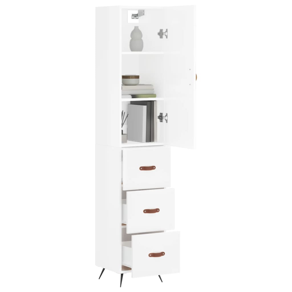Highboard Højglans Hvid 34,5x34x180 cm Træmateriale