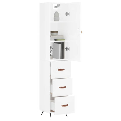 Highboard Højglans Hvid 34,5x34x180 cm Træmateriale