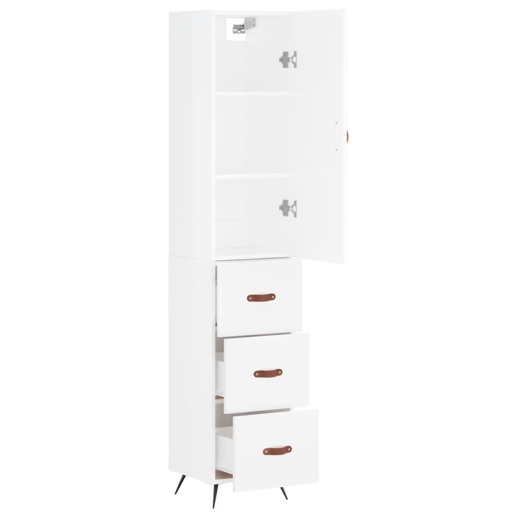 Highboard Højglans Hvid 34,5x34x180 cm Træmateriale