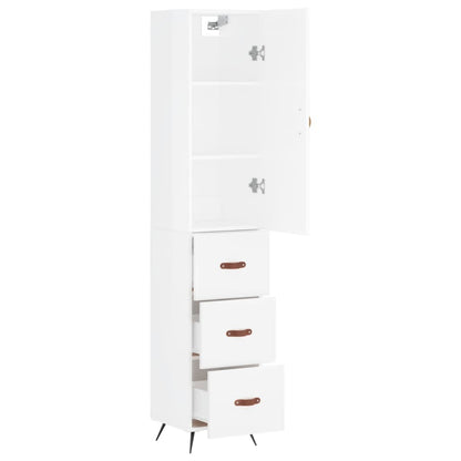 Highboard Højglans Hvid 34,5x34x180 cm Træmateriale