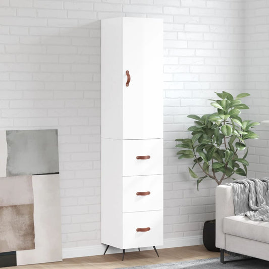 Highboard Højglans Hvid 34,5x34x180 cm Træmateriale