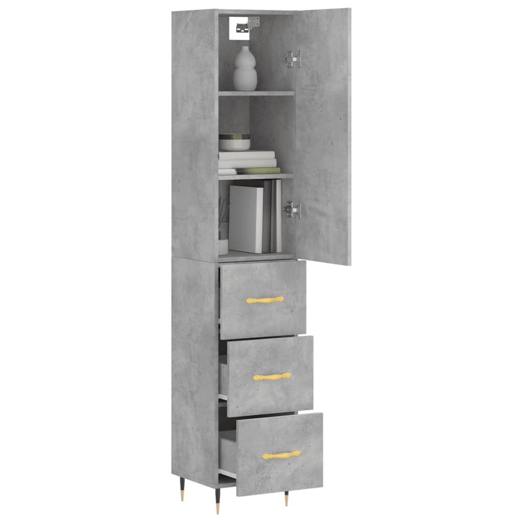 Highboard Beton Grå 34,5x34x180 cm Træmateriale