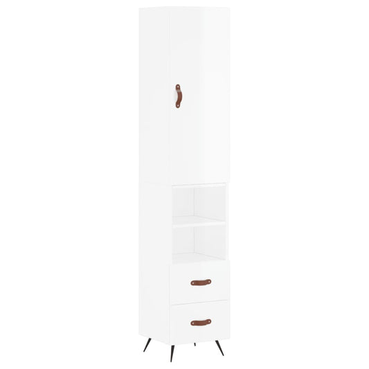 Highboard Højglans Hvid 34,5x34x180 cm Træmateriale