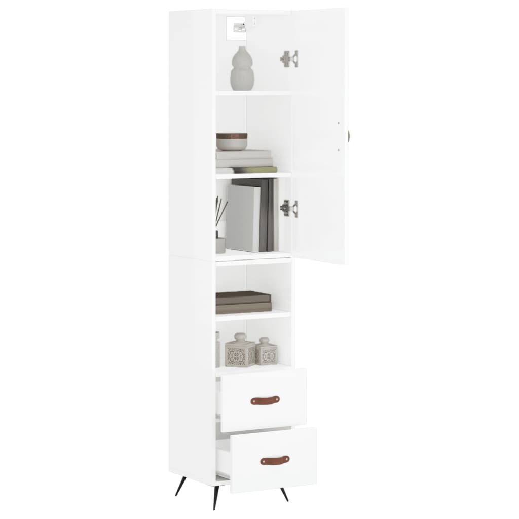 Highboard Højglans Hvid 34,5x34x180 cm Træmateriale