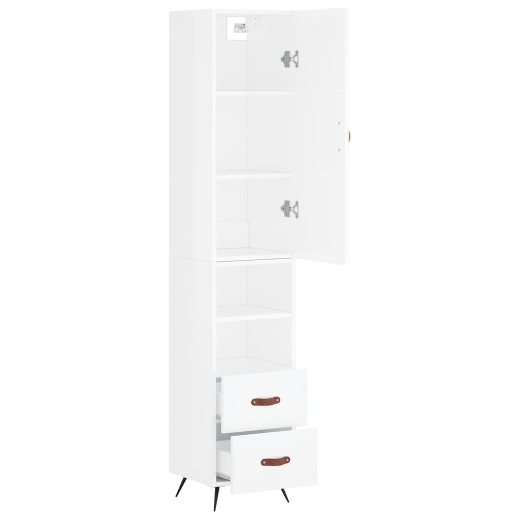 Highboard Højglans Hvid 34,5x34x180 cm Træmateriale