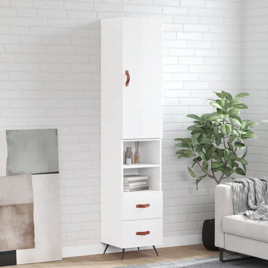 Highboard Højglans Hvid 34,5x34x180 cm Træmateriale