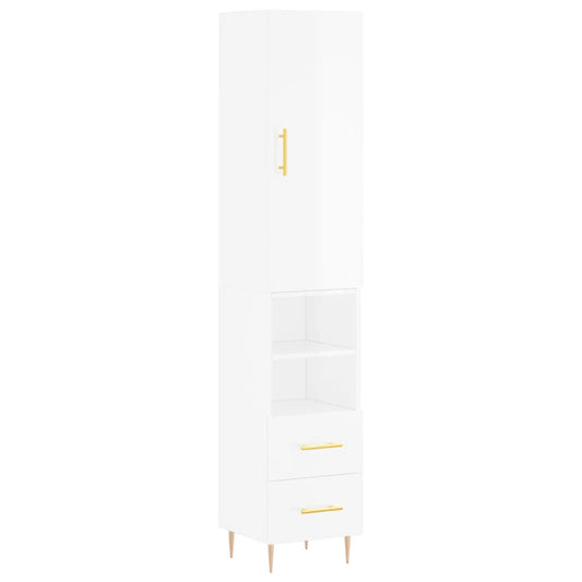 Highboard Højglans Hvid 34,5x34x180 cm Træmateriale