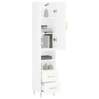 Highboard Højglans Hvid 34,5x34x180 cm Træmateriale