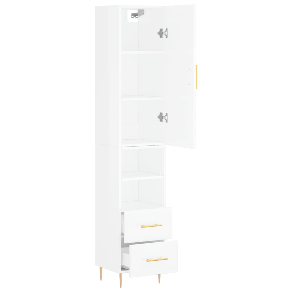 Highboard Højglans Hvid 34,5x34x180 cm Træmateriale