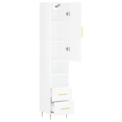 Highboard Højglans Hvid 34,5x34x180 cm Træmateriale