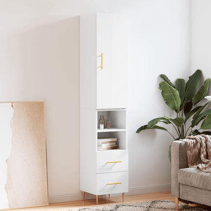 Highboard Højglans Hvid 34,5x34x180 cm Træmateriale