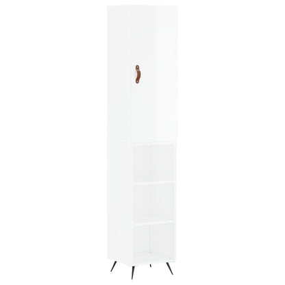 Highboard Højglans Hvid 34,5x34x180 cm Træmateriale