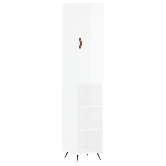 Highboard Højglans Hvid 34,5x34x180 cm Træmateriale