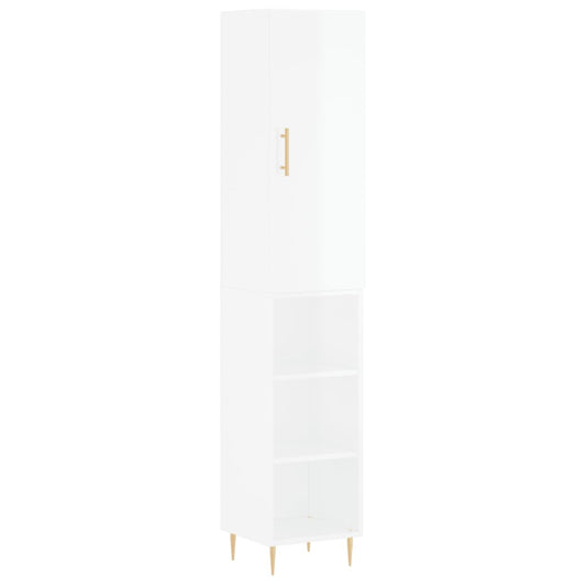 Highboard Højglans Hvid 34,5x34x180 cm Træmateriale