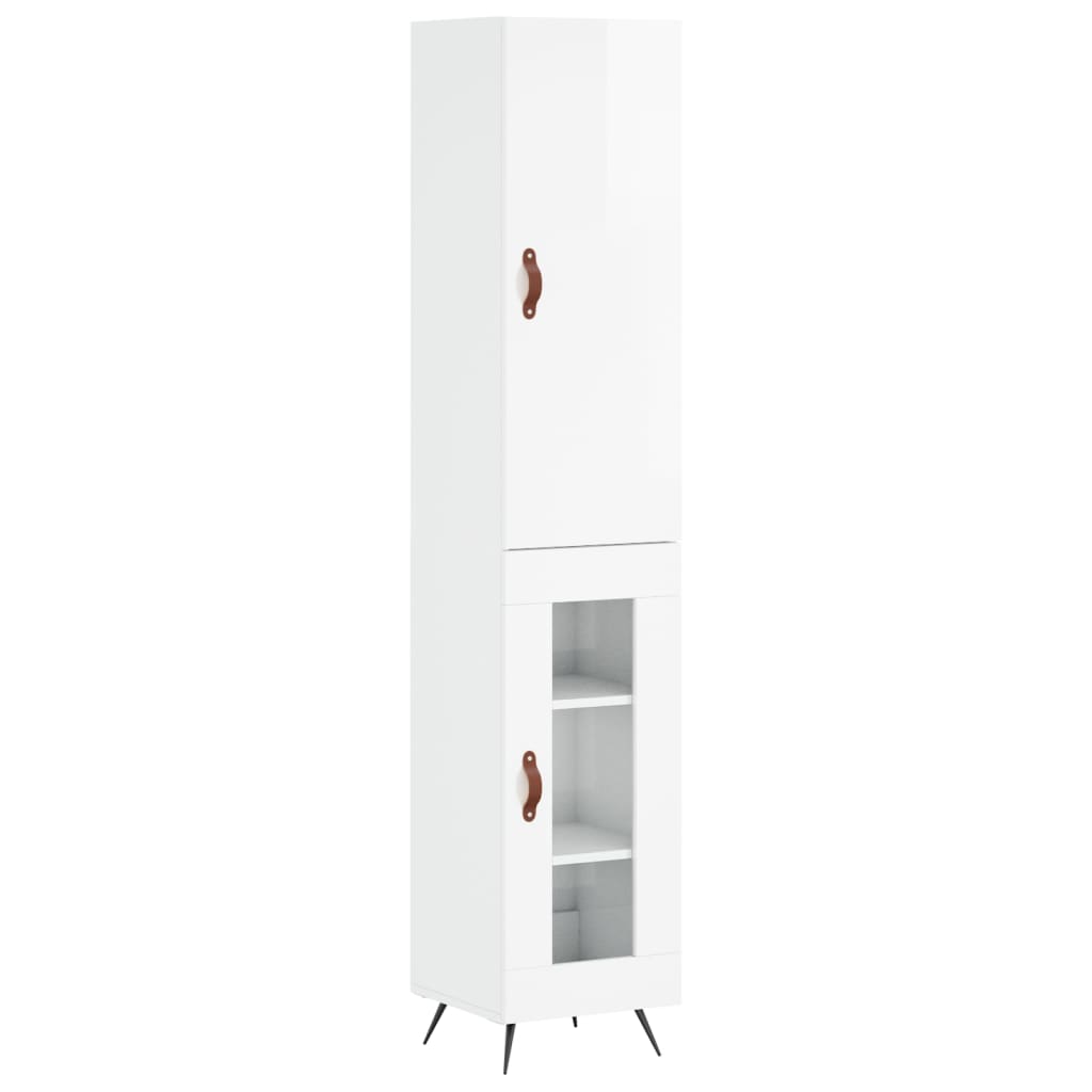 Highboard Højglans Hvid 34,5x34x180 cm Træmateriale
