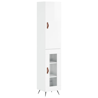 Highboard Højglans Hvid 34,5x34x180 cm Træmateriale