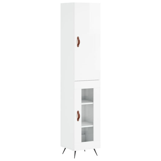 Highboard Højglans Hvid 34,5x34x180 cm Træmateriale