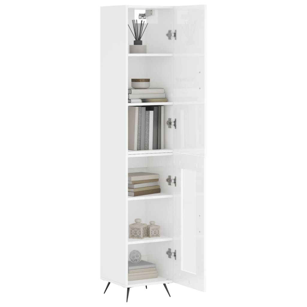 Highboard Højglans Hvid 34,5x34x180 cm Træmateriale