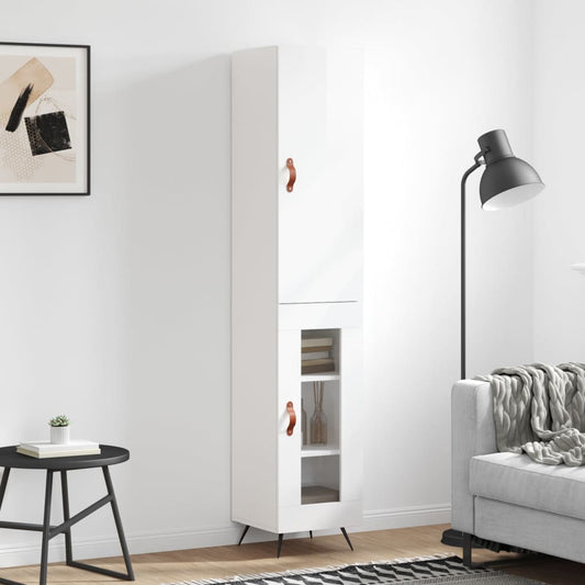 Highboard Højglans Hvid 34,5x34x180 cm Træmateriale