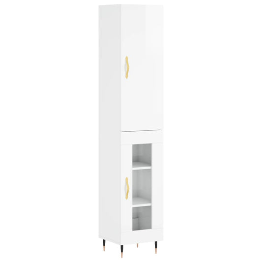 Highboard Højglans Hvid 34,5x34x180 cm Træmateriale