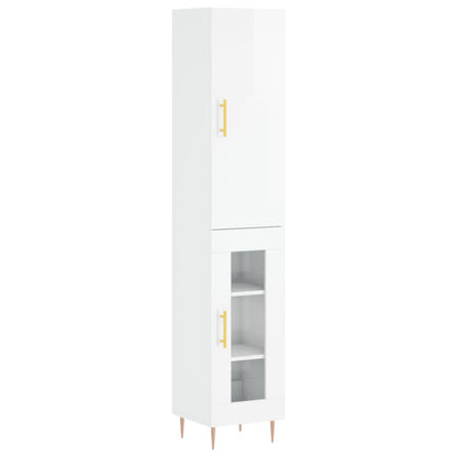 Highboard Højglans Hvid 34,5x34x180 cm Træmateriale