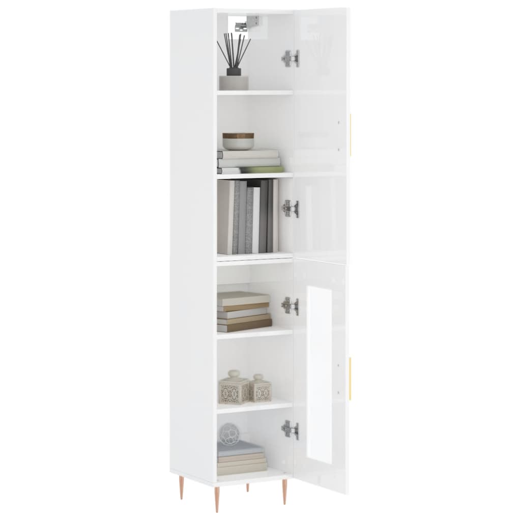 Highboard Højglans Hvid 34,5x34x180 cm Træmateriale