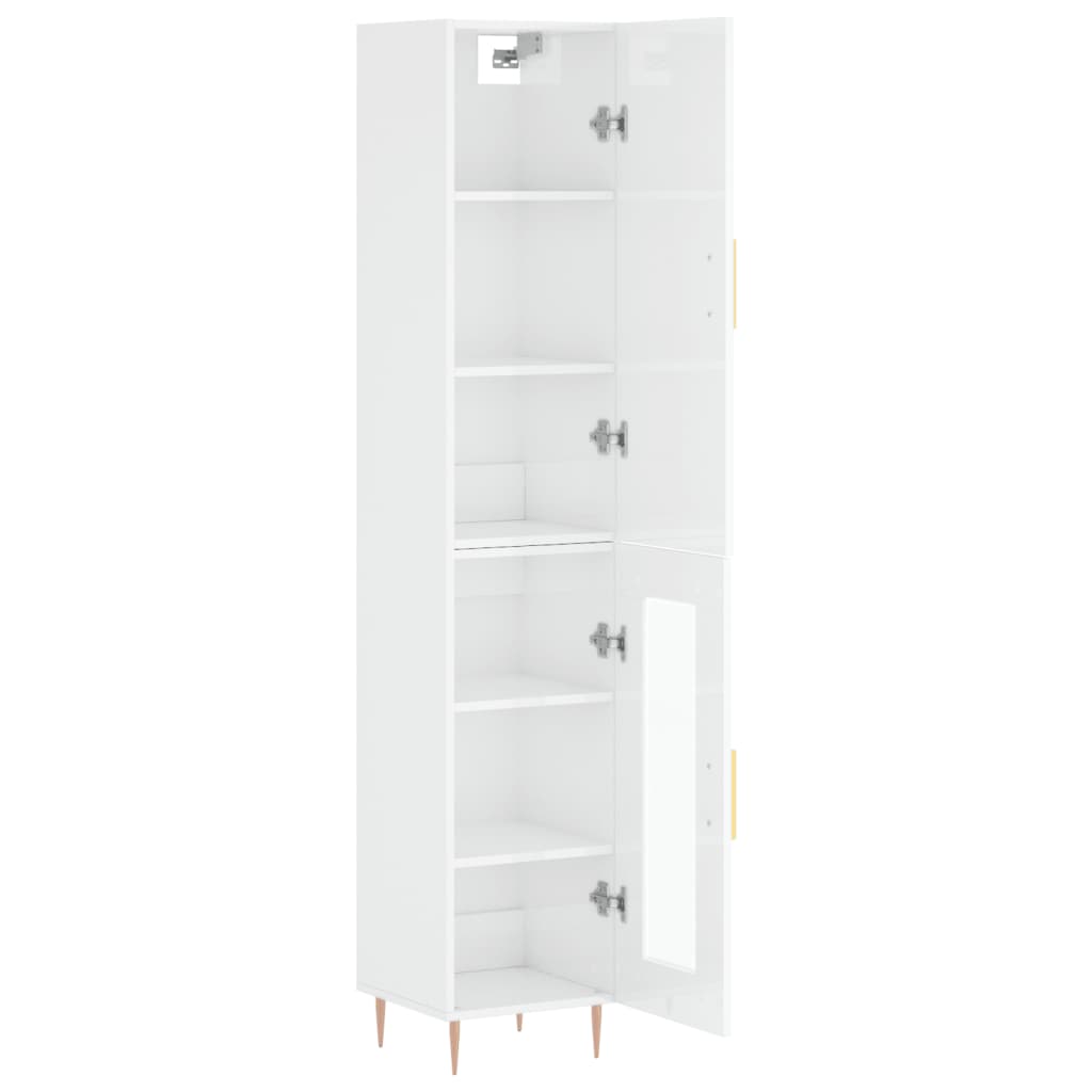 Highboard Højglans Hvid 34,5x34x180 cm Træmateriale