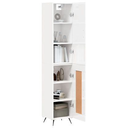 Highboard Højglans Hvid 34,5x34x180 cm Træmateriale