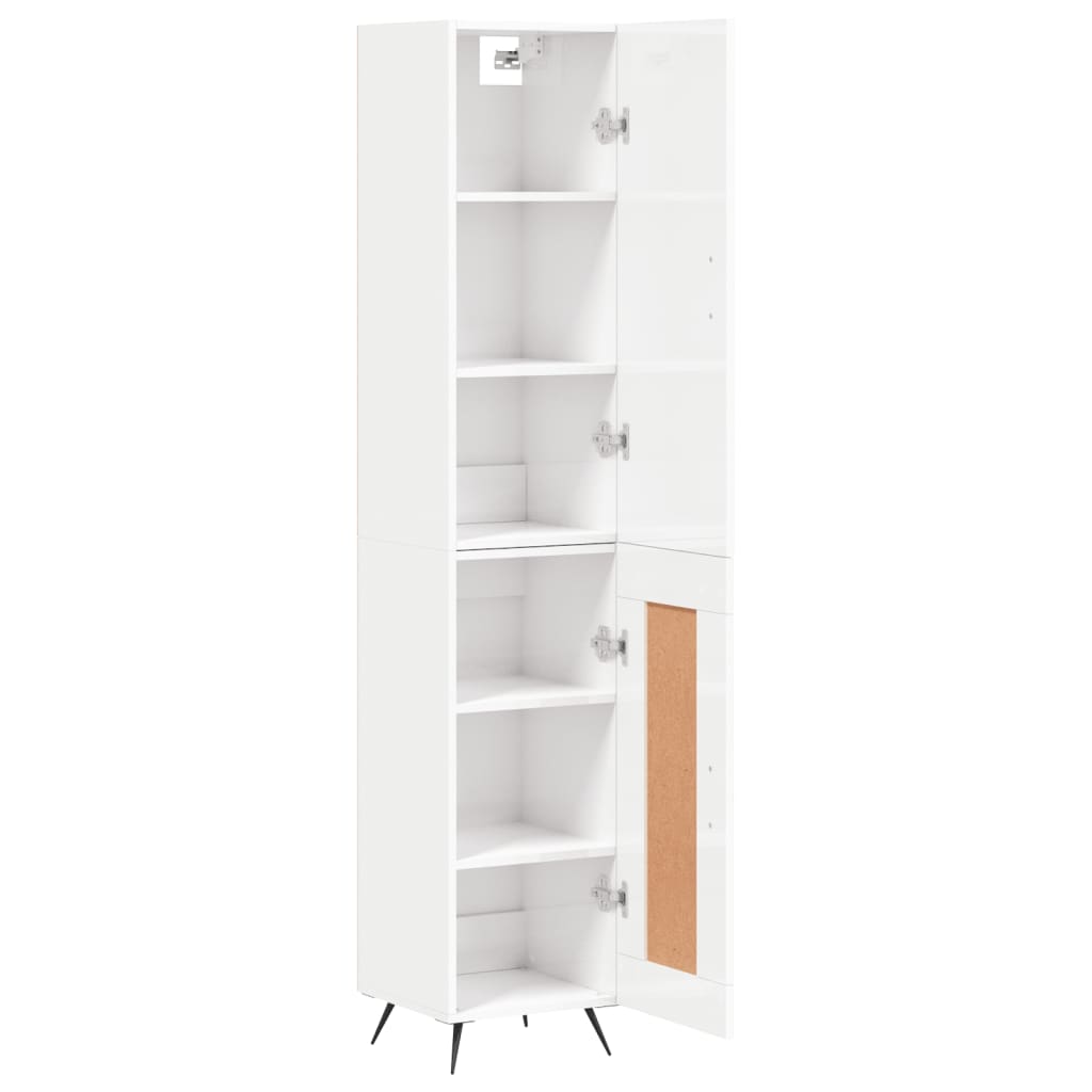 Highboard Højglans Hvid 34,5x34x180 cm Træmateriale