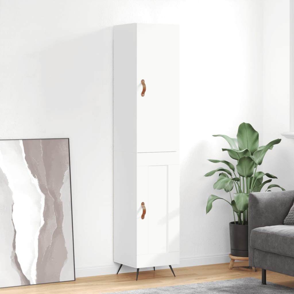 Highboard Højglans Hvid 34,5x34x180 cm Træmateriale