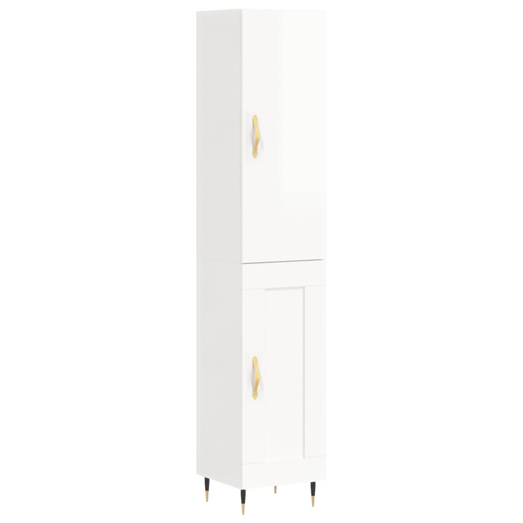 Highboard Højglans Hvid 34,5x34x180 cm Træmateriale