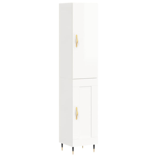 Highboard Højglans Hvid 34,5x34x180 cm Træmateriale