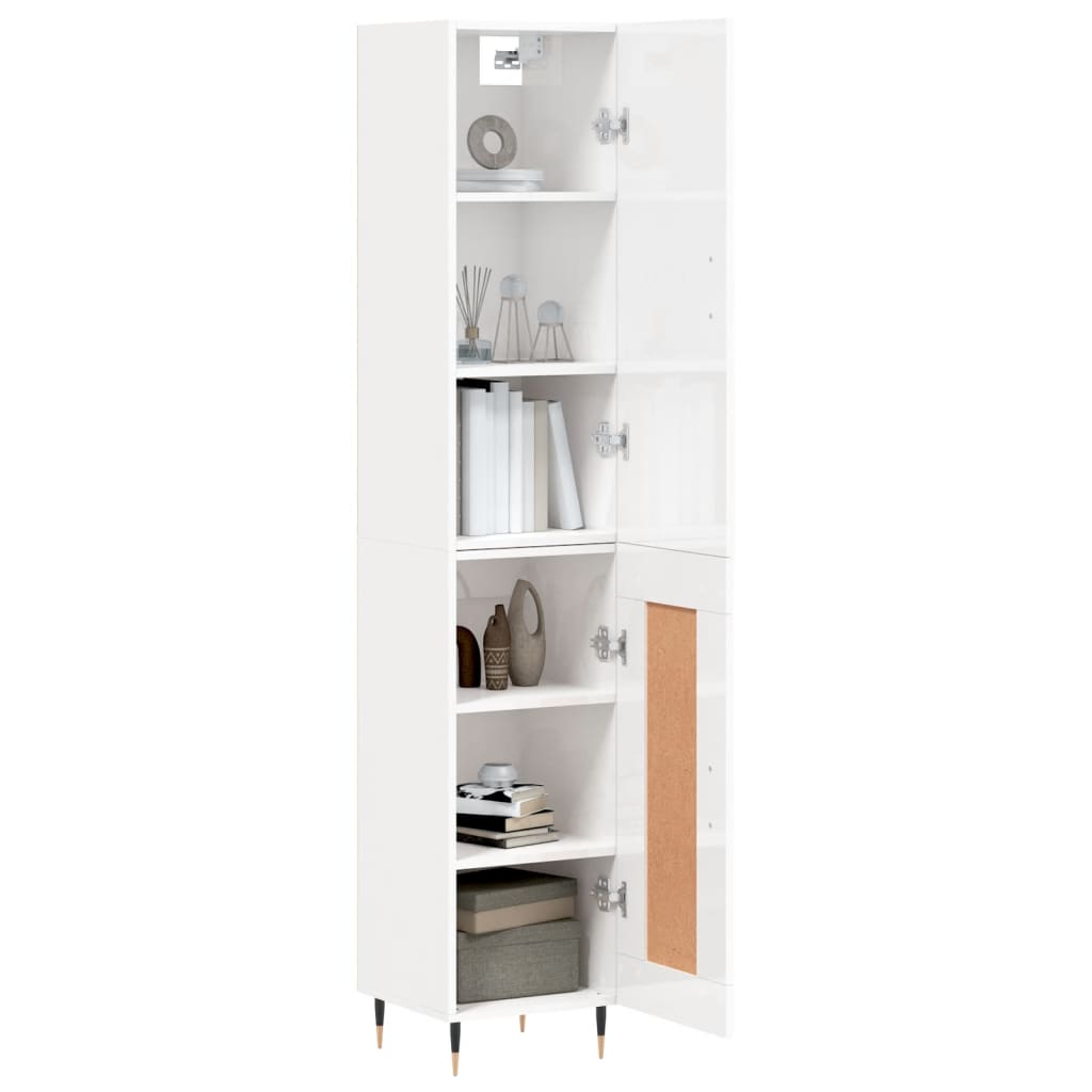 Highboard Højglans Hvid 34,5x34x180 cm Træmateriale