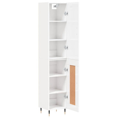 Highboard Højglans Hvid 34,5x34x180 cm Træmateriale