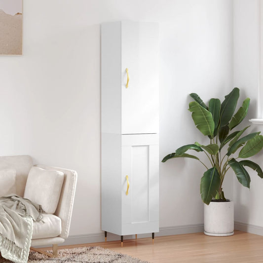 Highboard Højglans Hvid 34,5x34x180 cm Træmateriale