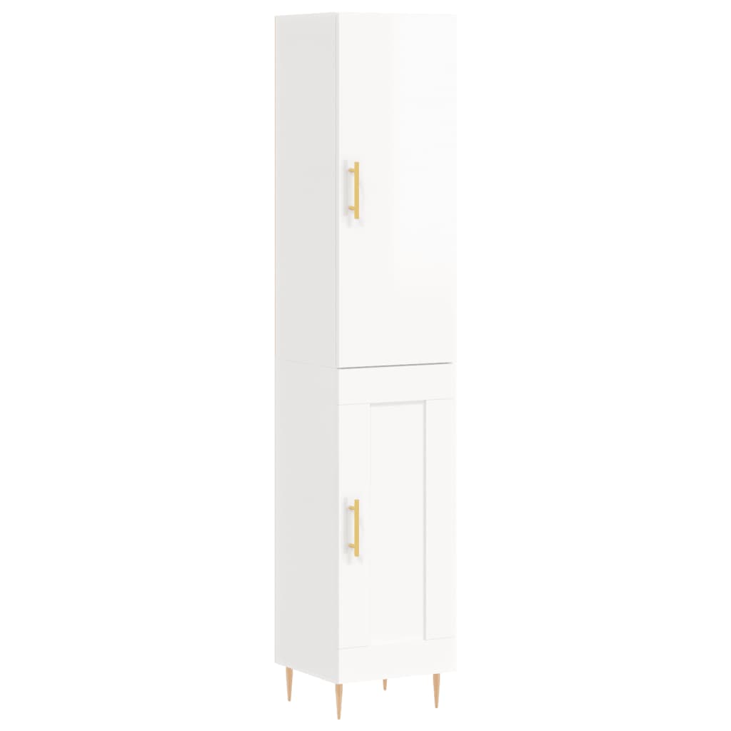 Highboard Højglans Hvid 34,5x34x180 cm Træmateriale