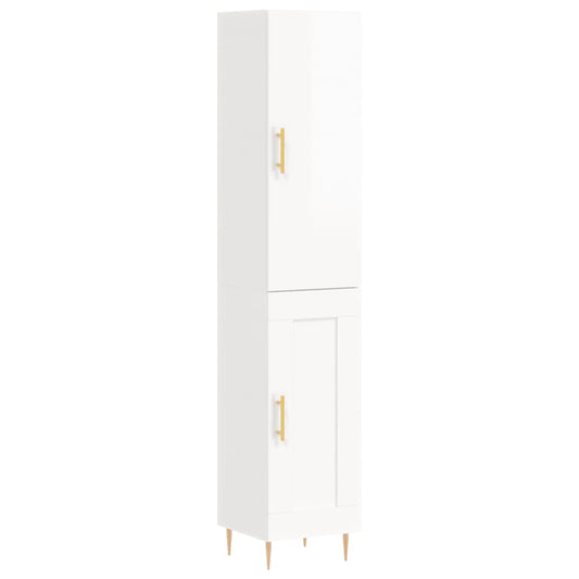 Highboard Højglans Hvid 34,5x34x180 cm Træmateriale