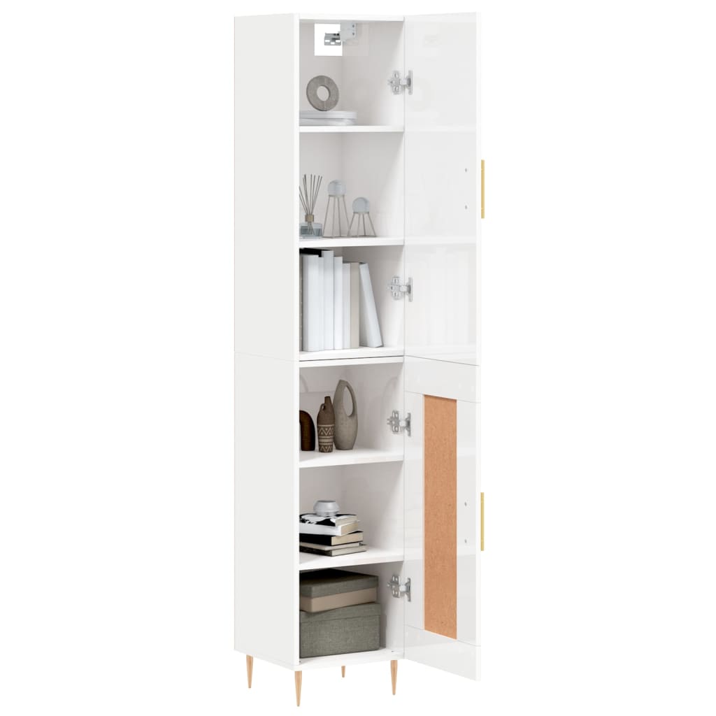 Highboard Højglans Hvid 34,5x34x180 cm Træmateriale