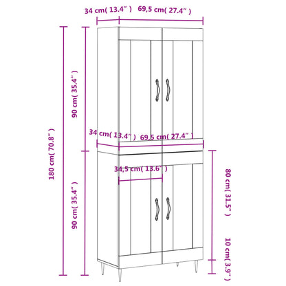 Highboard Betongrau 69,5x34x180 cm Holzwerkstoff