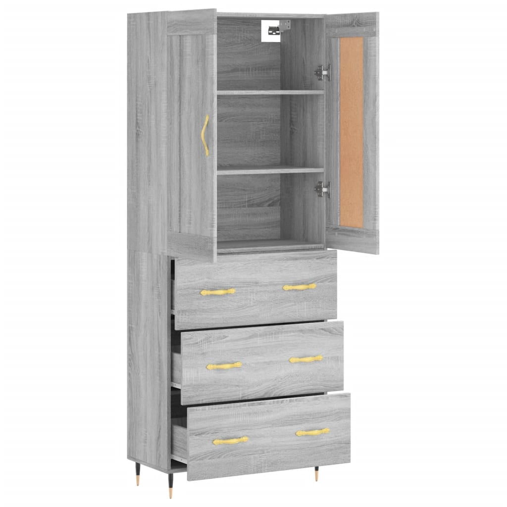 Highboard Grau Sonoma 69,5x34x180 cm Holzwerkstoff