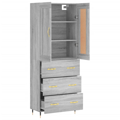 Highboard Grau Sonoma 69,5x34x180 cm Holzwerkstoff
