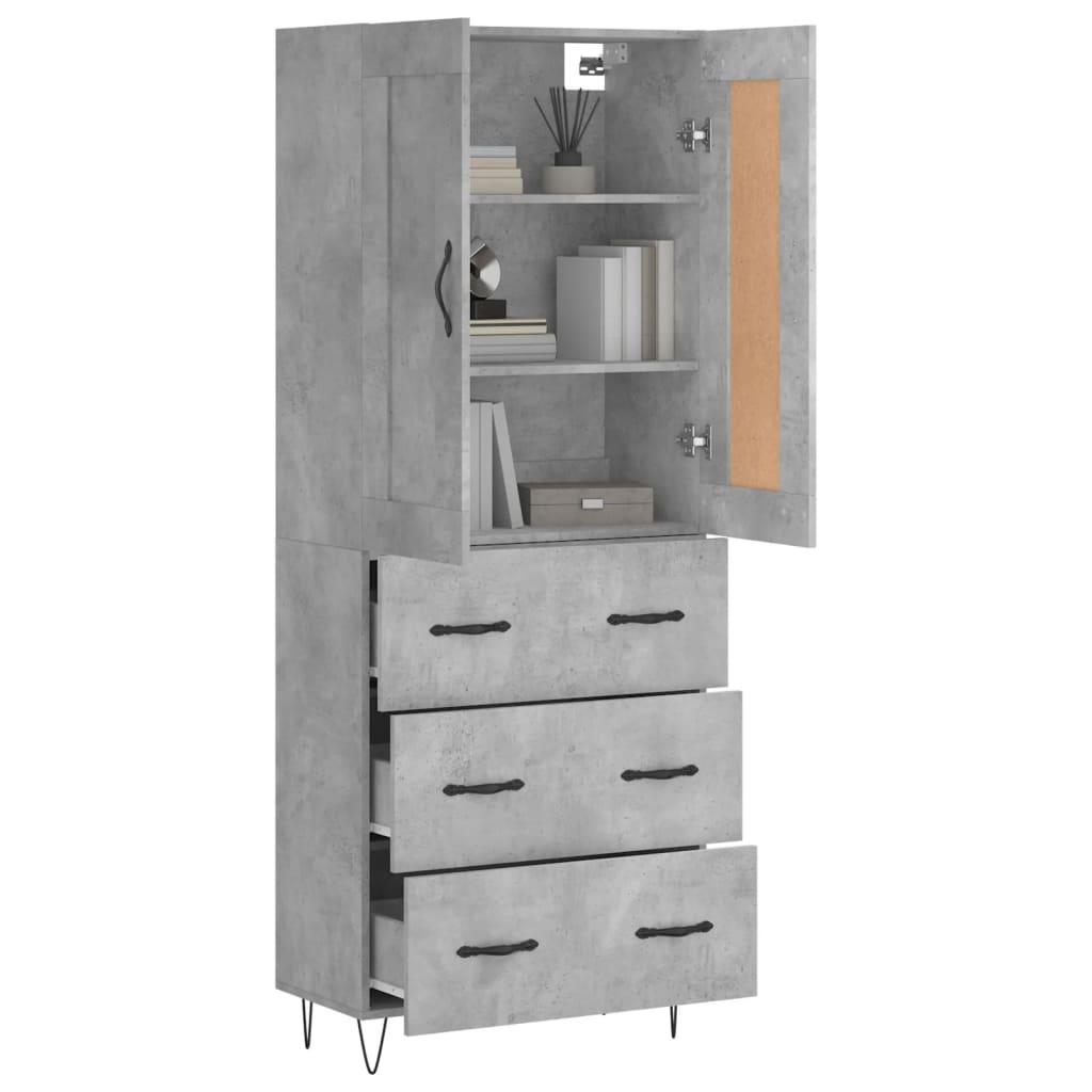 Highboard Betongrau 69,5x34x180 cm Holzwerkstoff