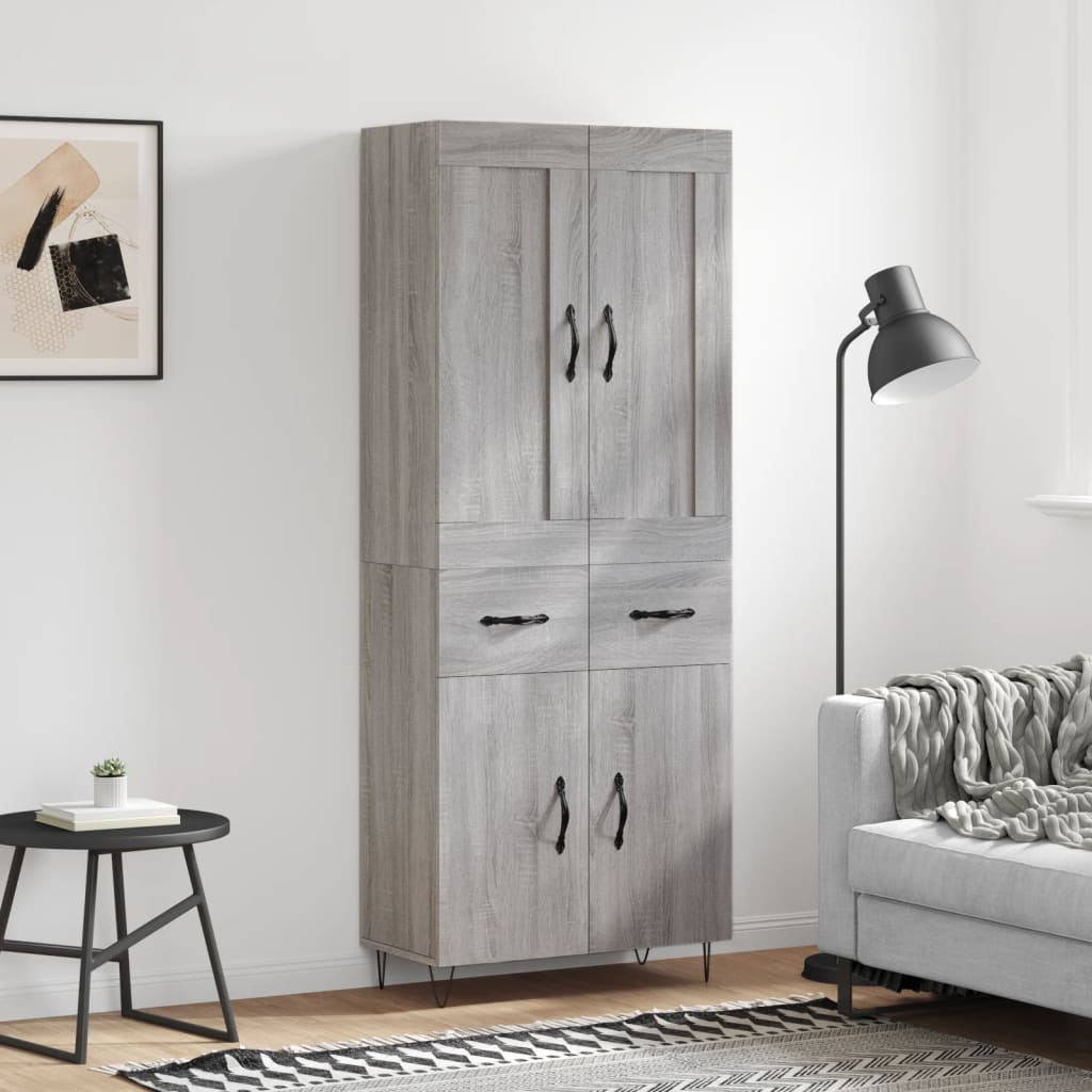 Highboard Grau Sonoma 69,5x34x180 cm Holzwerkstoff