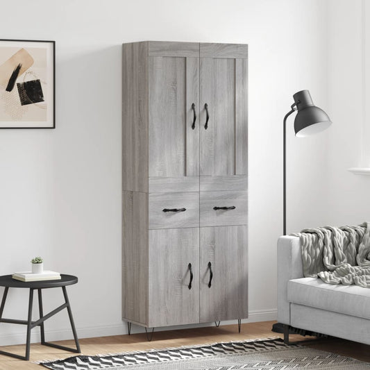 Highboard Grau Sonoma 69,5x34x180 cm Holzwerkstoff