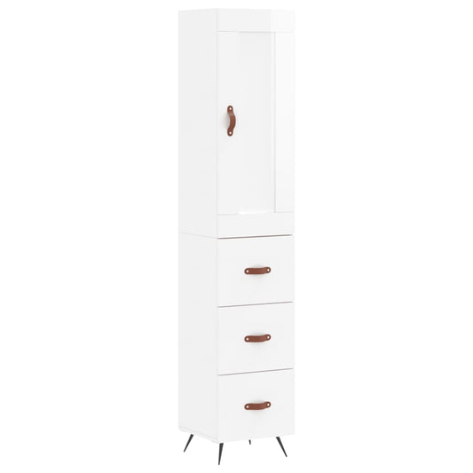 Highboard Højglans Hvid 34,5x34x180 cm Træmateriale