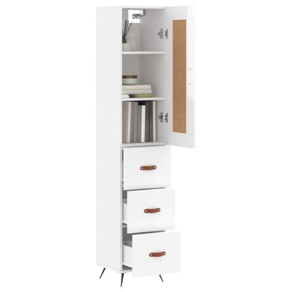 Highboard Højglans Hvid 34,5x34x180 cm Træmateriale