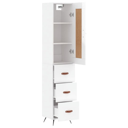 Highboard Højglans Hvid 34,5x34x180 cm Træmateriale