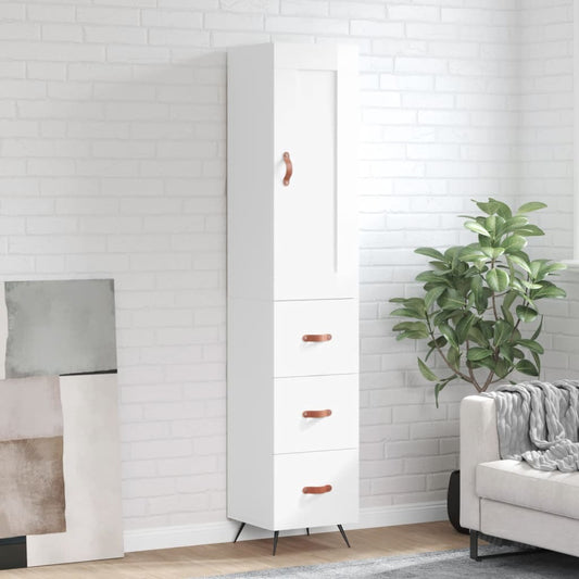 Highboard Højglans Hvid 34,5x34x180 cm Træmateriale