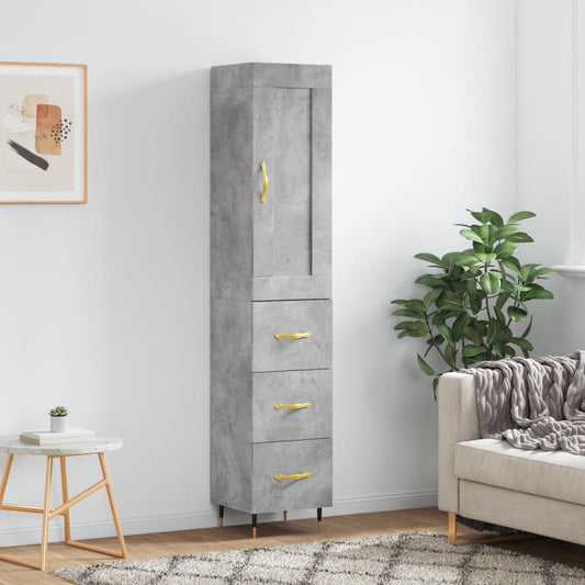 Highboard Beton Grå 34,5x34x180 cm Træmateriale